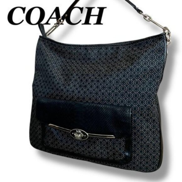 Euc Coach Madison Art Pearlescent Signature Black Shoulder Bag Purse - Picture 1 of 15